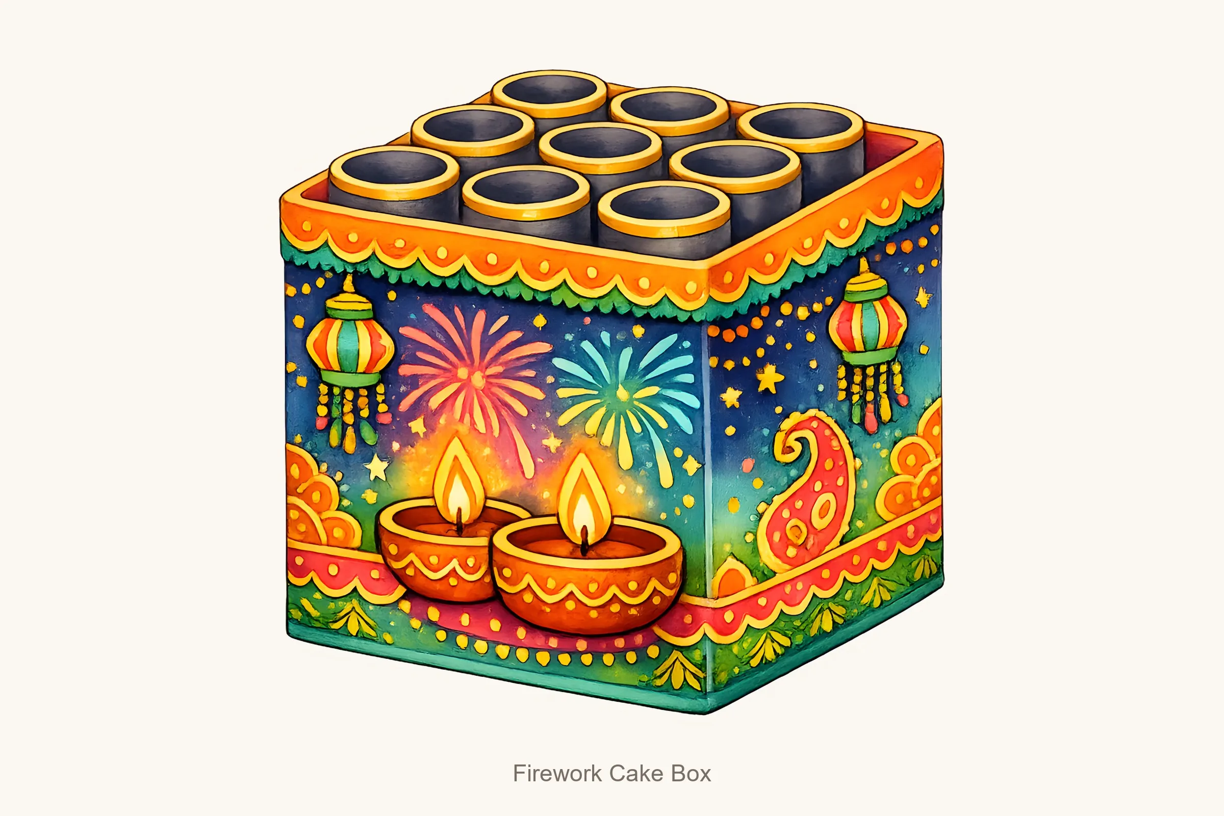 Firework cake box — Diwali Crackers Clipart Bundle