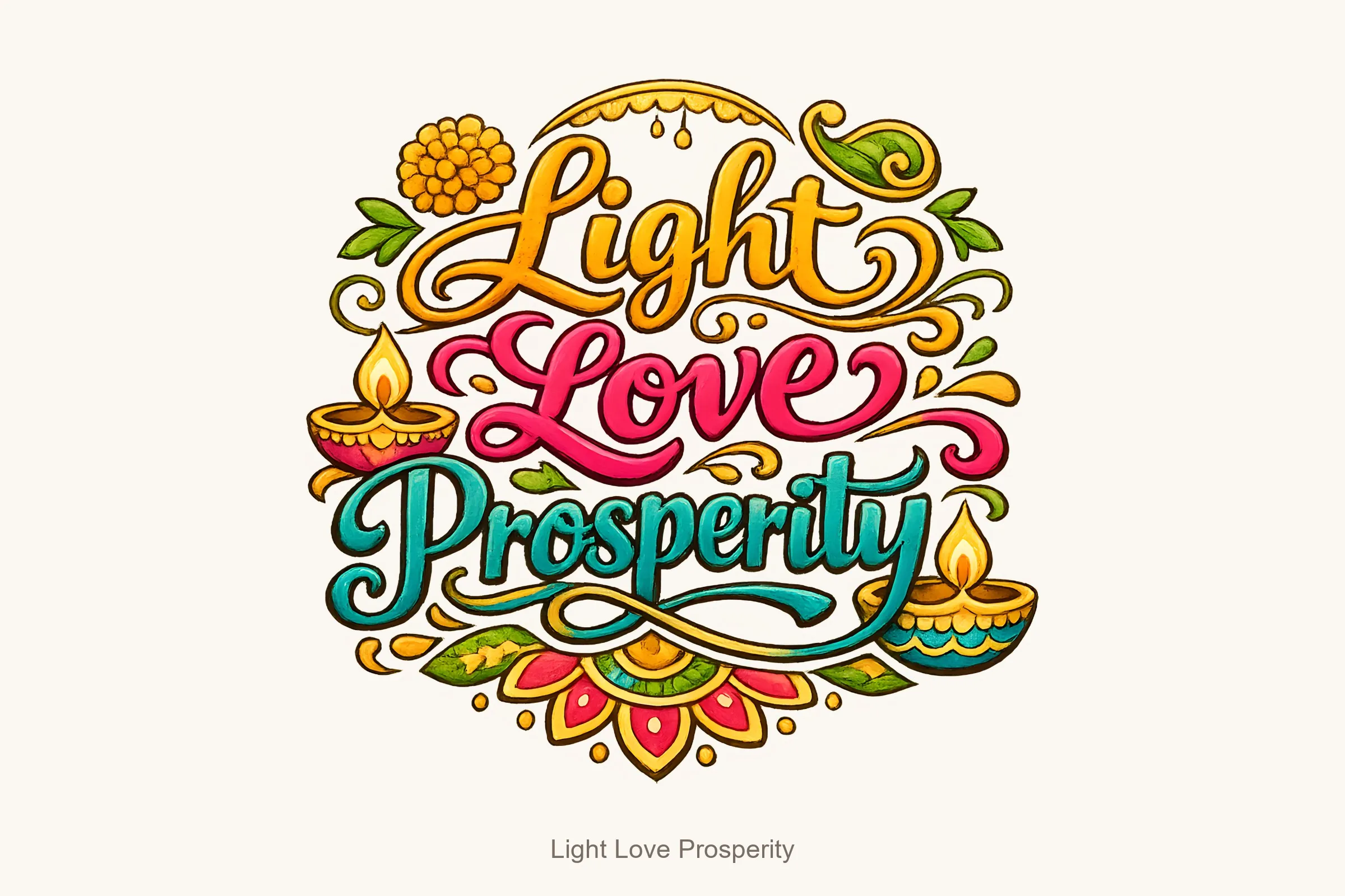 Light love prosperity — Diwali Wishes Word Art Bundle
